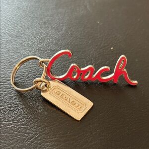 Coach Pink Script Logo Keychain with Silver Tag